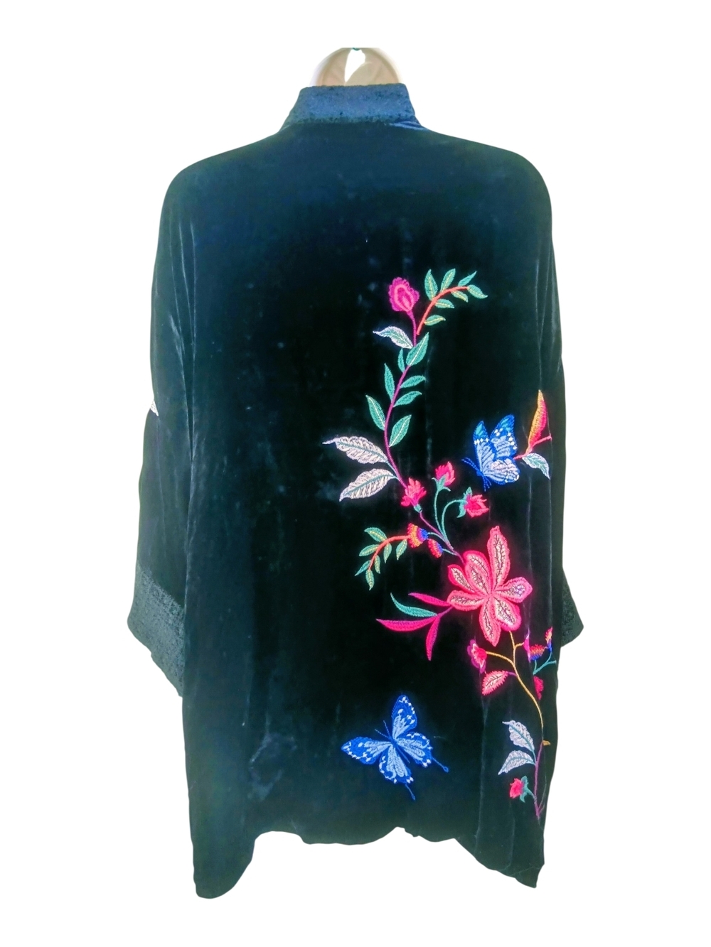 JOHNNY WAS SANDRA EMBROIDERED VELVET WIDE CUFF KIMONO BLACK SZ 2XL NWOT $395 - Picture 5 of 7